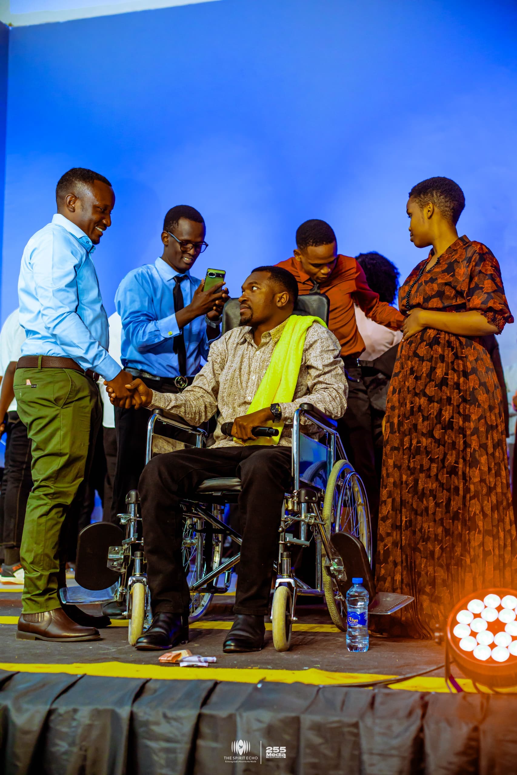 Prayer and fellowship on stage